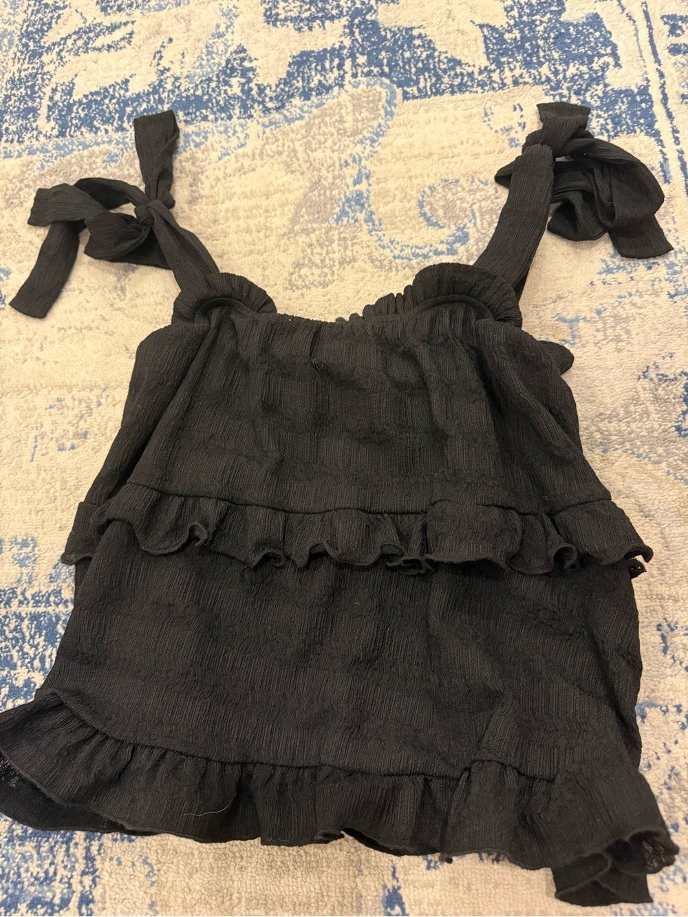 Black Ruffle Tie-Shoulder Women’s Tank Top